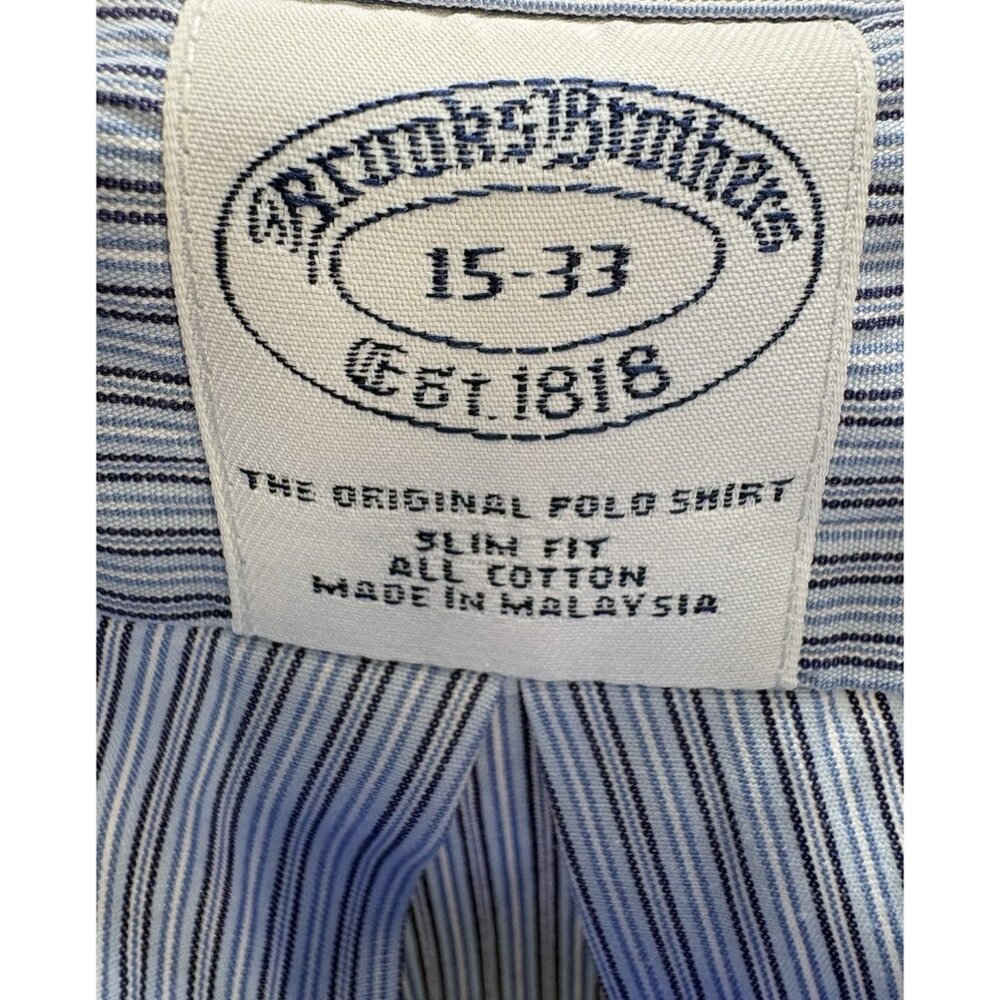 Brooks Brothers Men's 15-33 Shirt Long Sleeve Blue Black Strips Preppy Casual - Picture 5 of 16
